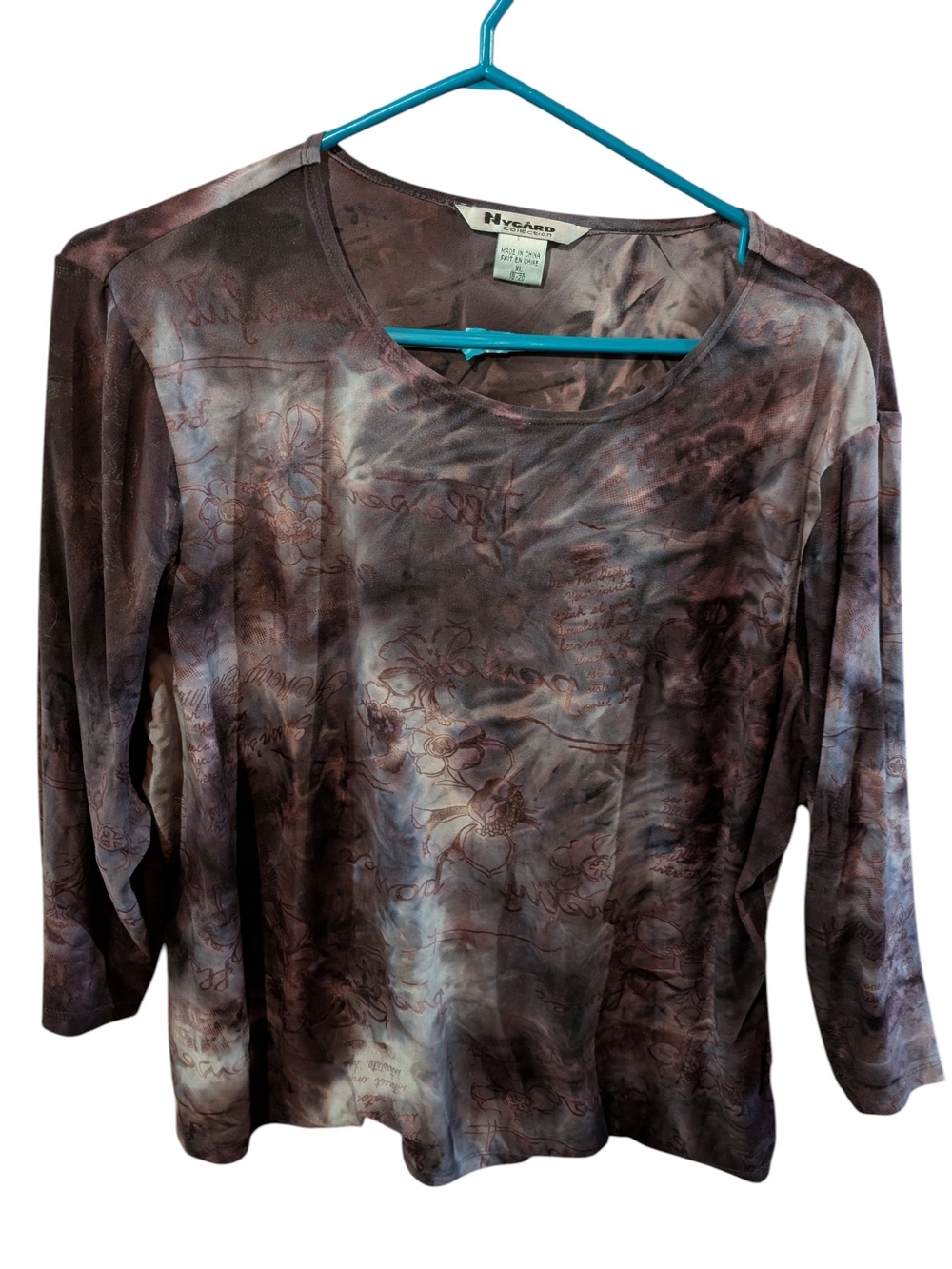 Women's Brown Purple Floral-Print Long Sleeve Top